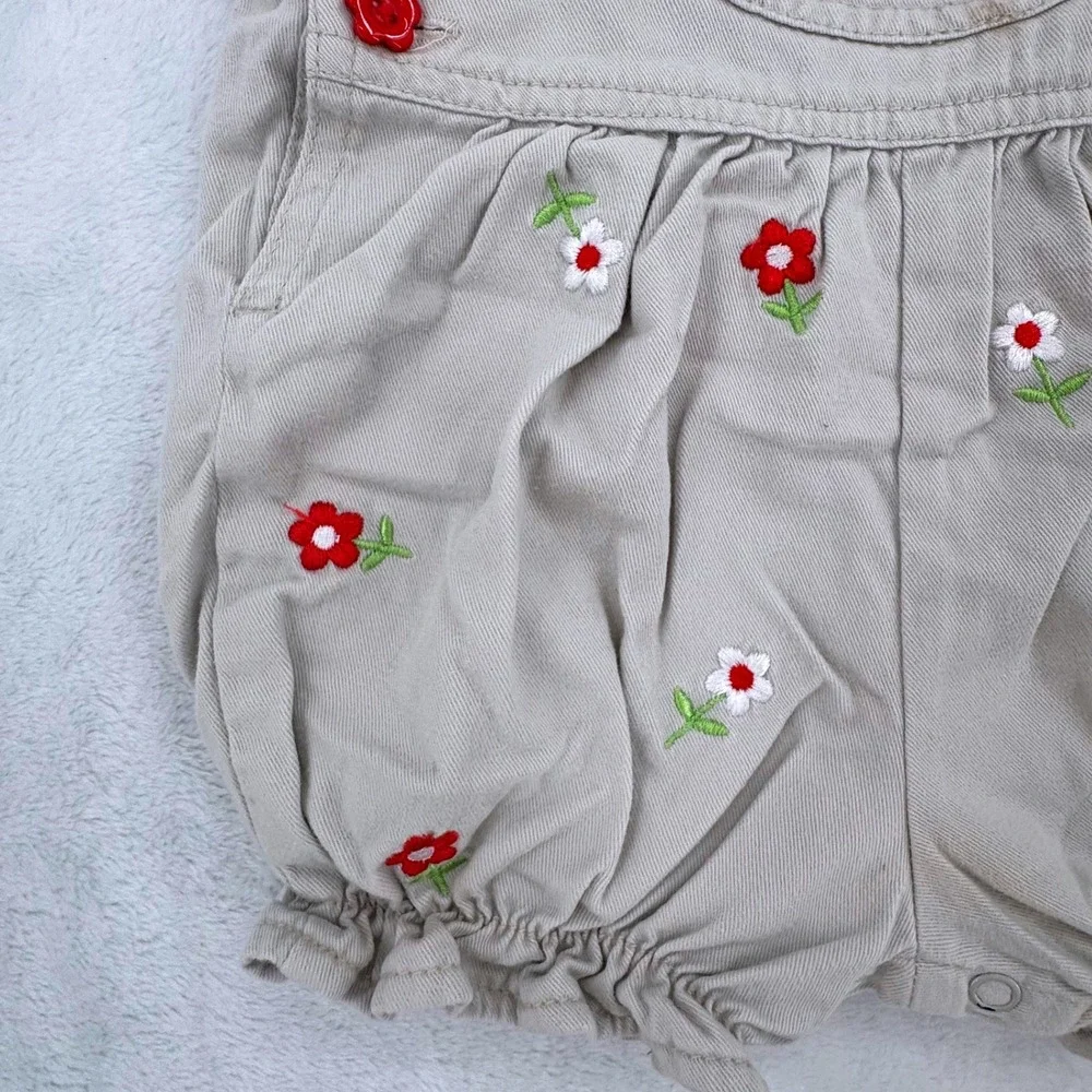 Vtg Cradle Togs Baby Girl Polka Dot Bodysuit & Tan Floral Overall Set Size 12M